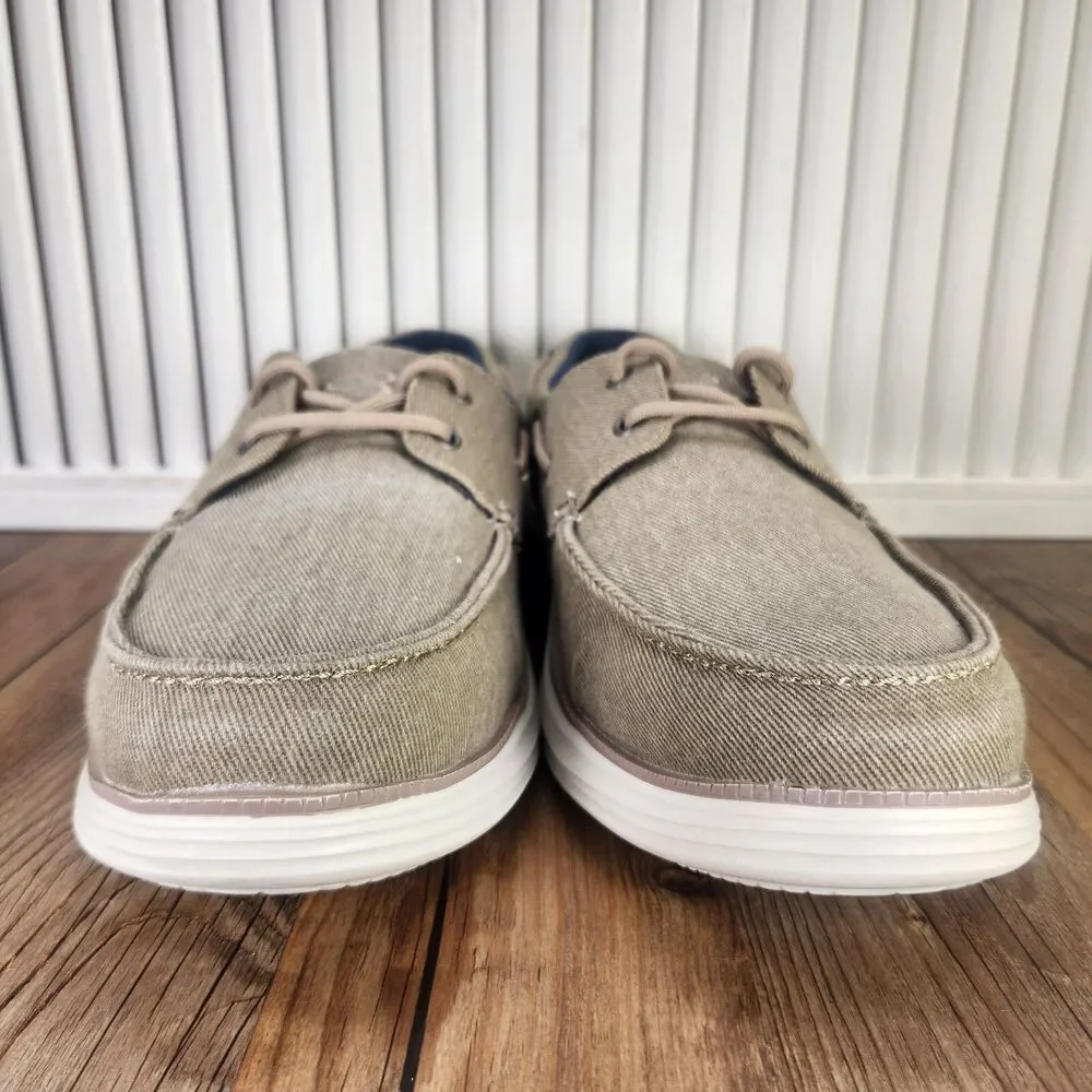 Skechers Concept 3 Men Sz 10.5 Khaki Canvas Memory Foam Casual Boat Shoes 244005